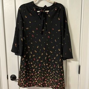 Black floral dress with three quarter flowy sleeves!